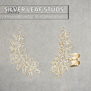 Boucles d'oreilles clous en argent sterling 925 avec moissanite en forme de feuille pour femme, design original exquis, bijoux fins, vente en gros B2B - Product Image 2