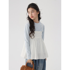 Completo Trendy Due Pezzi da <span class=keywords><strong>Bambina</strong></span>: Abito Gilet con Bretelle in Cotone Tinta Unita Stile Francese Elegante e Maniche Lunghe - Nuova Collezione Primavera 2026 - Product Image 3
