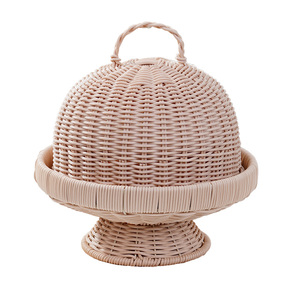 Rustic Woven <strong>Circle</strong> Footed Serving <strong>Tray</strong> with Lid PP Rattan Eco-Friendly Food Platter for Home Kitchen - Product Image 6