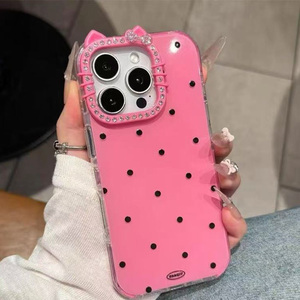 Étui de téléphone portable pour iPhone 16 17 Pro Max 15 14 Plus 13 12 Mini, motif de dessin animé tendance, vague, 2 en <span class=keywords><strong>1</strong></span>, avec lentille en diamant, oreilles de chat - Product Image 5