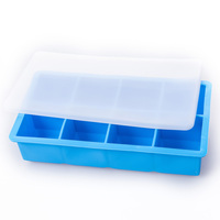 Bac à glaçons en silicone anti-fuite de qualité supérieure avec couvercle - Moule de congélation réutilisable à 8 cavités carrées grandes et anti-fuite pour gros glaçons transparents