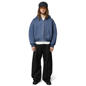 Tissu durable personnalisé sweats à capuche unis Boxy Fit unisexe poids lourd 480 Gsm recadrée 100% coton délavé sweat à capuche zippé hommes - Product Image 5