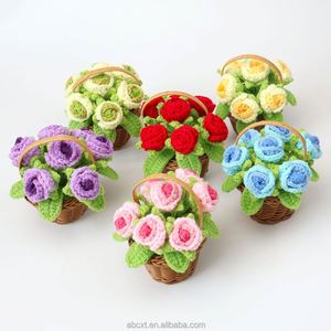 Desktop Home Decoration Roses Potted <b>Small</b> Knitted Flower <b>Basket</b> Handmade Crochet Rose <b>Basket</b> - Product Image 3