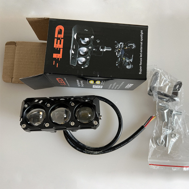 Motorcycle Spotlights Dual-Color LED Three-Eye High/Low Beam Waterproof Electric Headlights Modification