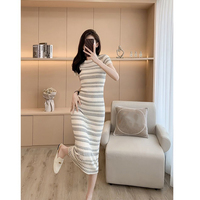 Robes d'été à manches courtes pour femmes Robes rayées pour femmes élégantes Robes longues tricotées