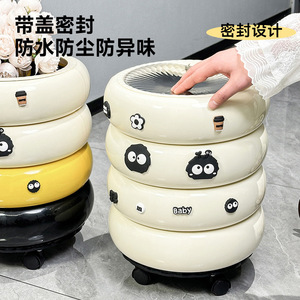 Cubo de basura con forma de donut con tapa y ruedas, tamaño grande, para uso en interiores, para sala de estar, dormitorio, contenedor de almacenamiento - Product Image 1