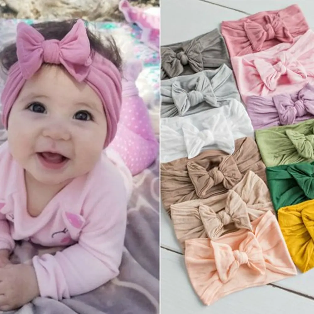2021 Hair Accessories Newborn Infant Knotted Turban Hairband Head Band And Bow Baby Headwrap Soft Nylon Headband For Girls Kids