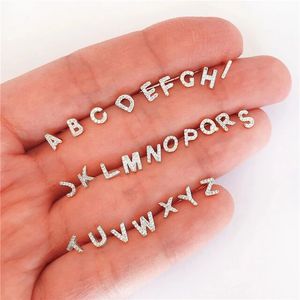 Promotion Boucles <span class=keywords><strong>d</strong></span>'oreilles clous miniatures en <span class=keywords><strong>argent</strong></span> sterling 925 avec lettres CZ, 26 initiales de l'alphabet - Product Image 1
