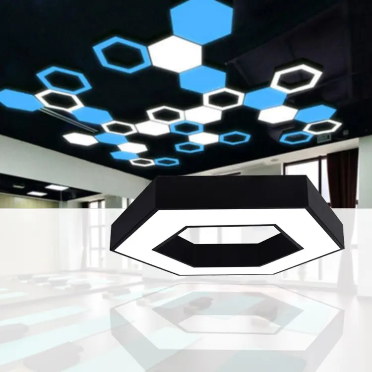 Luz hexagonal de led, lúmens altos 2700k-6500k geométrica oco decoração linear do escritório luz hexagonal