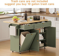 Îlot de cuisine avec plateau rabattable et étagère à épices, chariot de cuisine avec armoire de rangement pour déchets, table mobile pour cuisine