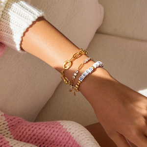 Pulsera de Cadena en Forma de O de Acero Inoxidable Dorado Minimalista Moderna, Joyería Unisex para Regalo - Product Image 3