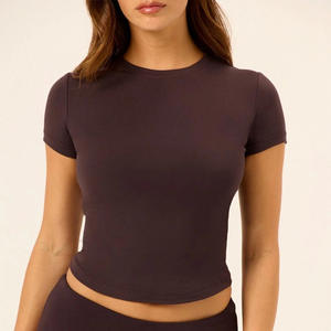 Conjunto Deportivo Personalizado LVD455 para Mujer, <span class=keywords><strong>Camiseta</strong></span> Deportiva de Compresión, Pantalones Cortos de Yoga con Cintura Elástica, Conjuntos de Yoga - Product Image 5