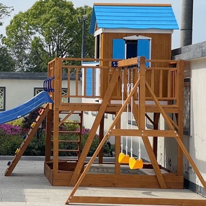 Maison de jeu extérieure en <span class=keywords><strong>bois</strong></span> imperméable avec balançoire et bac à sable Maison de jeu pour enfants pour patio arrière-cour - Product Image 5