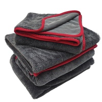 Serviette de séchage double face en microfibre de luxe noire pour voiture, 1400gsm, 1500, 1600, 1800, vente en gros