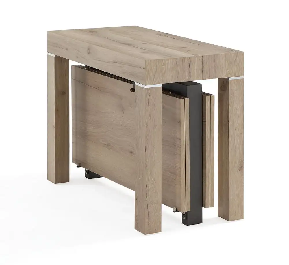 Meuble en céramique et bois, design italien original pour gagner de l'espace, table à manger carrée, extensible et à la mode