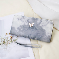 Nouveau Portefeuille Horizontal Portable en PU à Dégradé de Couleurs, Sac à Main Tendance pour Femme avec Étiquette Papillon Décorative