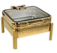 Luxe 9L rechthoekige chafing dish hydraulisch zilver gehamerd 304 roestvrij staal met glazen deksel