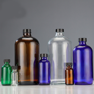 Botella de Vidrio Boston Transparente, Verde, Azul y Ámbar de 240ml, 500ml y 1000ml con Tapa Negra para Leche y Café, Venta al Por Mayor - Product Image 1