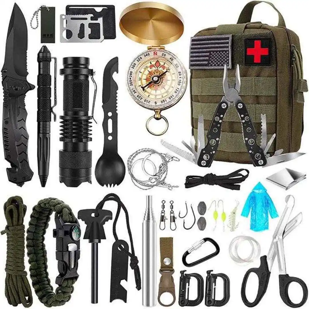 Multi-function outdoor Camping survival kit portable emergency first aid kits hiking fishing tools kit