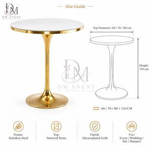 Wholesale Gold Stainless Steel Round Flared Pedestal Cocktail <b>Table</b> with Mirrored Tempered Glass Top for Cocktail <b>Parties</b> - Product Image 5