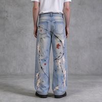 Jeans amples vintage pour hommes, effet délavé, imprimé graffiti, patchwork, denim déchiré, streetwear