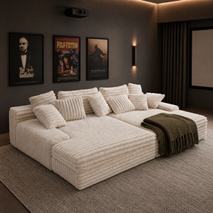 Divano Letto Senza Struttura in Memory Foam ad Alta Densità, Compresso Sottovuoto, in Tessuto Corduroy Quadrato, per Hotel e Soggiorno - Product Image 1