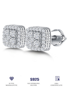 NO TARIFF Fine Jewelry Screw Back Earring 925 Sterling <strong>Silver</strong> Full Pave Round Moissanite <strong>Stud</strong> Earrings for Women Men - Product Image 6