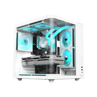 CH2+ MicroATX Mid Tower Curved Desktop Metal Glass Gaming Computer Cases USB Front Ports ESports Full-Transparent Sea View Water