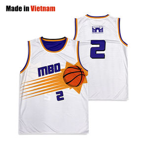 Maillots de basket-ball unisexes réversibles respirants à séchage rapide de haute qualité 100% polyester personnalisés Sublimés Blanc Bleu Imprimés - Product Image 3