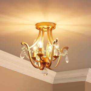 Lustre de chambre à coucher de style vintage en laiton doré avec finition antique, diamètre 30 cm x H 30 cm, luminaire de <span class=keywords><strong>plafond</strong></span> - Product Image 2