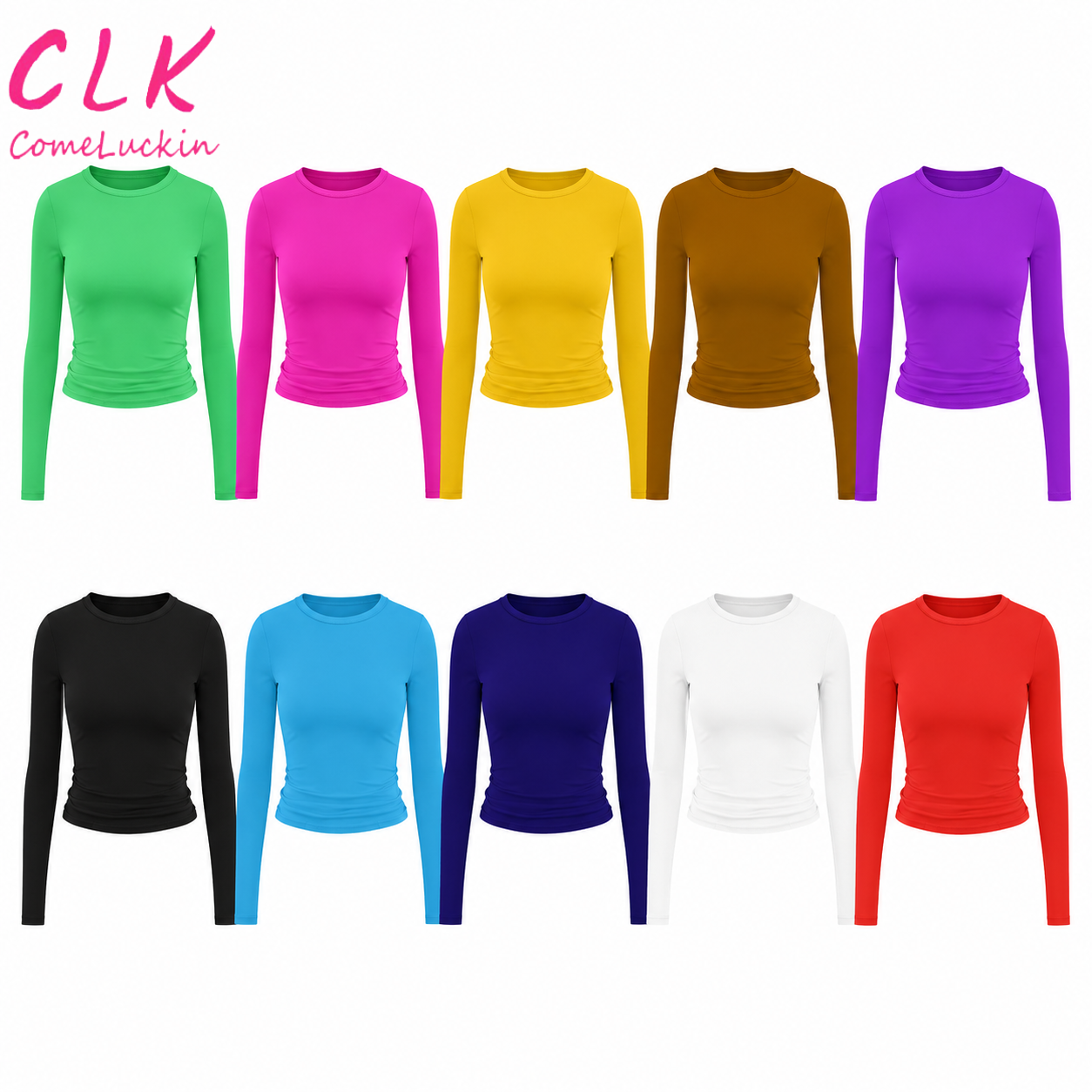 Women's Casual Long Sleeved Cropped Top T-shirt Solid Color Slim Fitting Pullover Custom Logo For Summer