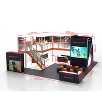 Stand d'exposition portable 6m*6m, attrayant, pour salon professionnel, en aluminium, à deux étages, personnalisable, modulaire, facile à installer, stand à double niveau
