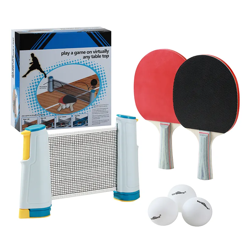 Ensemble de raquettes de Ping-Pong avec filet de tennis de table rétractable + 2 raquettes + 3 balles personnalisées