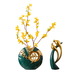 Décoration d'armoire à vin créative de luxe léger Décoration de bureau en céramique Ornement cadeau avec bordure dorée - Product Image 1