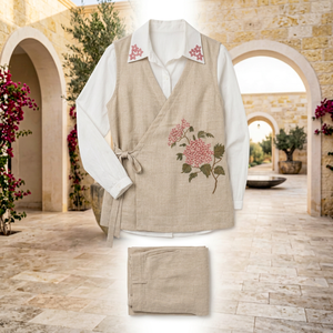 Ensemble de veste en lin brodé pour femmes avec motif floral, tenue décontractée traditionnelle, style Inde Pakistan, coupe régulière, toutes saisons - Product Image 1