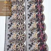 Tissu en dentelle brodée tridimensionnelle avec perles colorées et sequins, bordure florale brodée pour ourlet de jupe