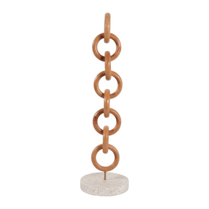 Scultura ornamentale con catena in legno su base in terrazzo per la decorazione di casa, soggiorno, ufficio, mensola, tavolino da caffè - Product Image 1