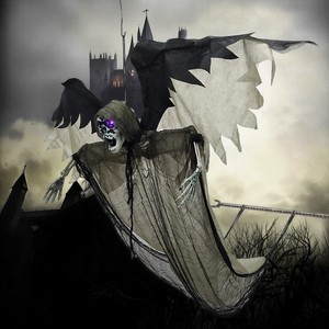Halloween Falando Assustador Elétrica Animado Olhos Vermelhos Pendurado Fantasmas Voadores Esqueleto para Fontes Indoor Partido Cemitério Exterior