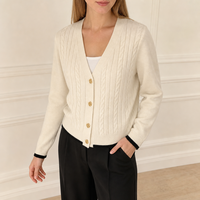 Cardigan en tricot torsadé personnalisé OEM pour femme, col en V, manches longues, boutons sur le devant, couleur unie, vêtement d'extérieur d'automne, pull cardigan pour femme