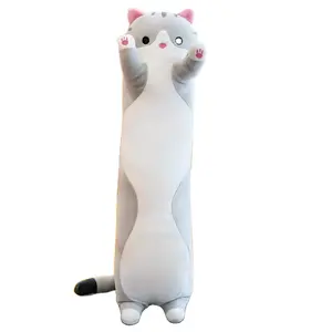 Lembut Lucu Bantal Kucing Panjang Mewah Mainan Kucing Katun Bantal Tidur Kantor Hadiah Ulang Tahun Anak Perempuan Natal