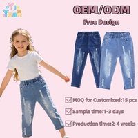 Pantalon décontracté en denim selvedge respirant et écologique à séchage rapide pour filles, design déchiré, coupe droite, longueur intégrale