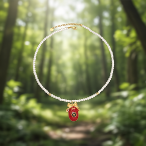 Collier de perles avec breloque en émail rouge plaqué or en acier inoxydable 316L, design durable - Product Image 3