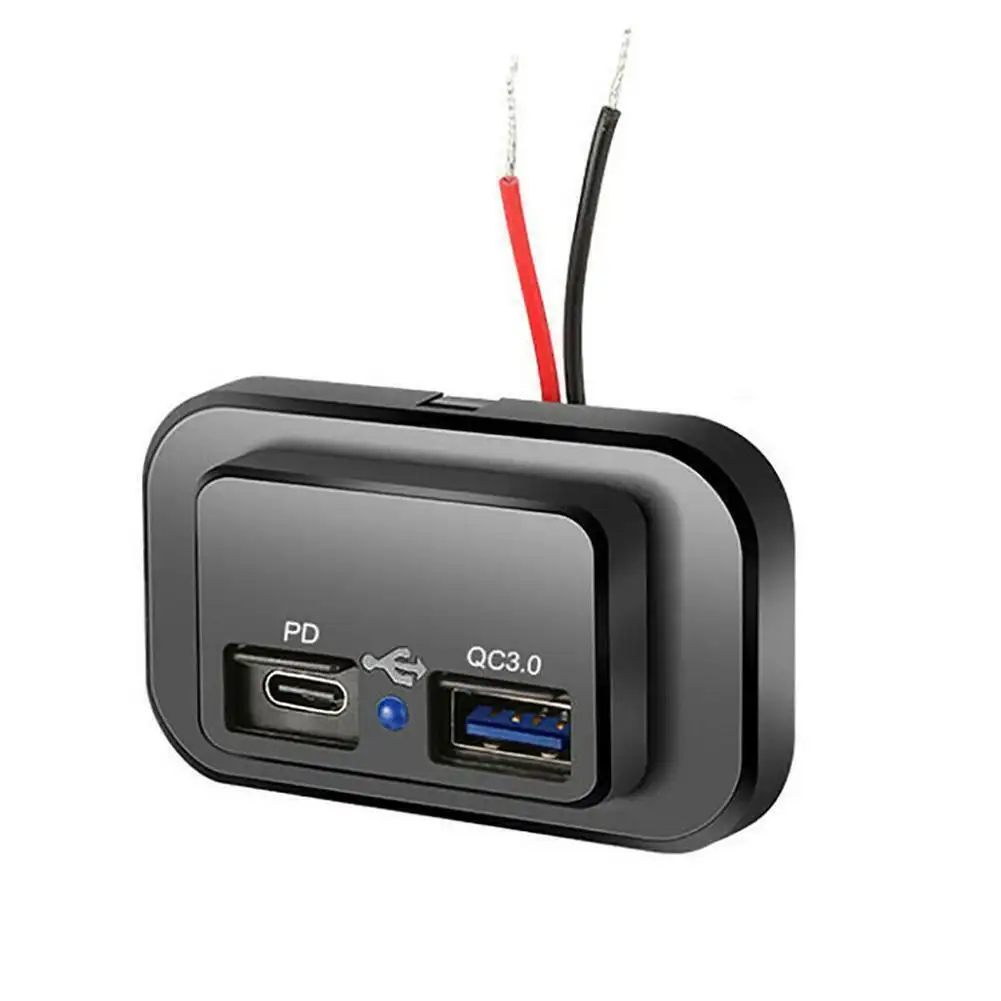 Enchufe USB Rectangular de 12V-24V CC tipo C QC3.0 PD + QC 3,0 adaptador de corriente de carga rápida Dual enchufe USB para cargador de coche Auto camión