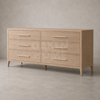 Commode à 6 tiroirs en chêne blanc rainuré, style nordique minimaliste, pour chambre à coucher, meuble de rangement, meuble de maison