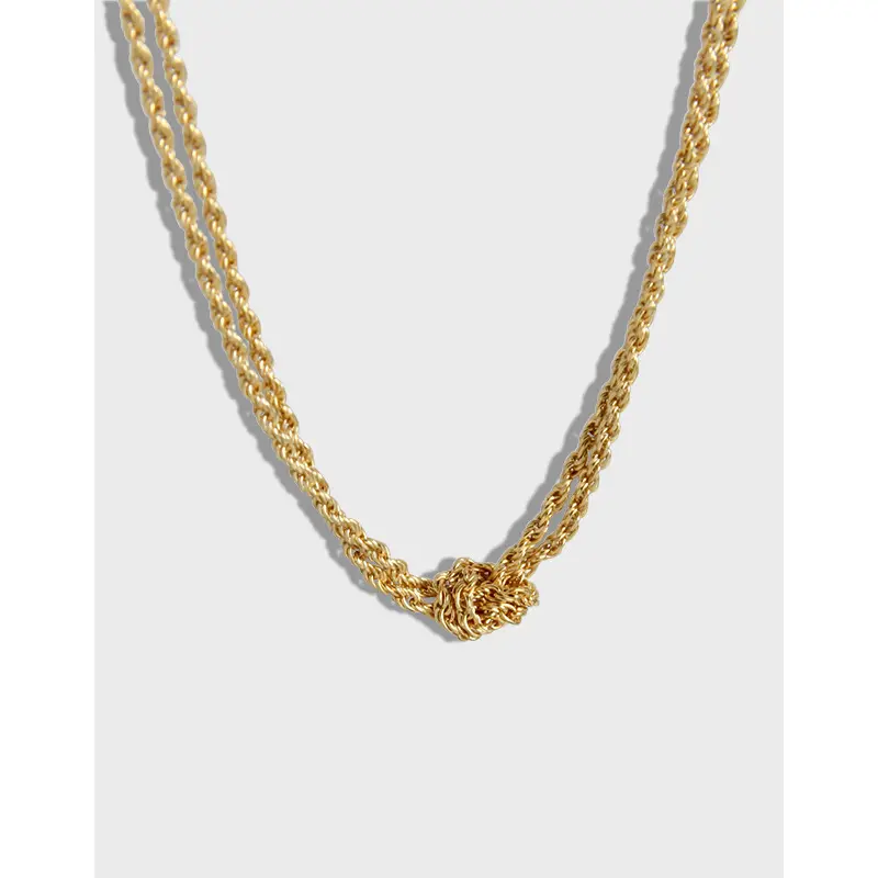 18K Gold Pure Silver Twisted Chain Choker S925 Double Knot Link Necklace Sterling Silver Twisted Link Knot Choker