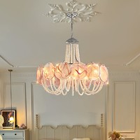 Lustre de salon en verre rose de Murano français, style luxe vintage, romantique et chaleureux, lampe de chambre principale avec perles