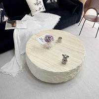 Table basse ronde en fibre de verre et marbre, style Wabi-Sabi, design nordique, minimaliste, luxe, pour salon