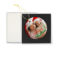 Ornement de Noël en céramique rond de 2,9 pouces à sublimation personnalisée DIY avec boîte cadeau blanc nacré, décoration de fêtes personnalisée