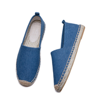 Sepatu Loafer Wanita Musim Panas Abu-abu Muda, Ujung Tertutup, Bahan Kanvas Lembut, Model Slip On, Tepi Anyaman Jute, Espadrilles Nyaman