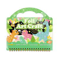 Livre d'activités artistiques en feuille d'aluminium sur le thème des dinosaures avec poignée, livre spirale de coloriage et autocollants scintillants DIY pour enfants, kit artistique sans désordre pour les 3 ans et plus